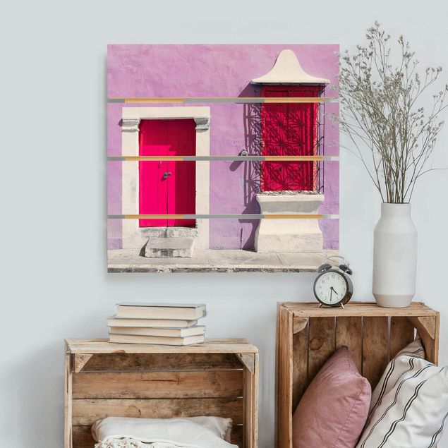Holzbilder modern Rosa Fassade Pinke Tür