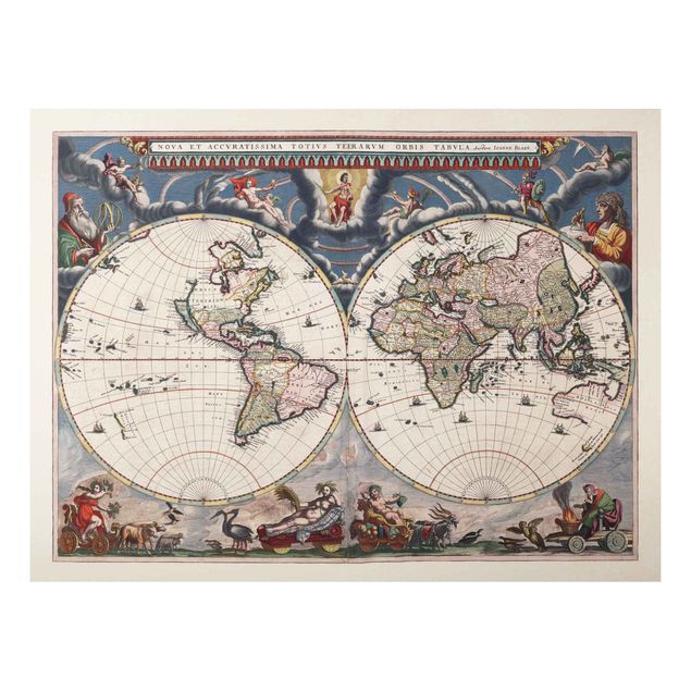 Foto auf Alu Dibond Historische Weltkarte Nova et Accuratissima von 1664