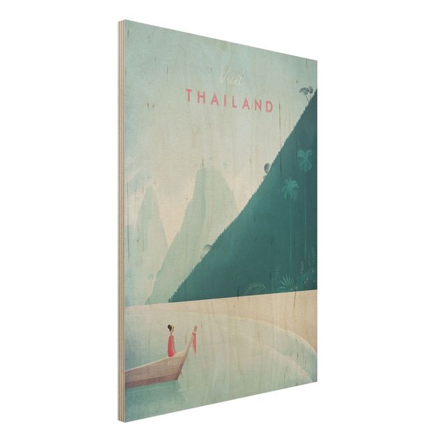 Holzbilder Vintage Reiseposter - Thailand