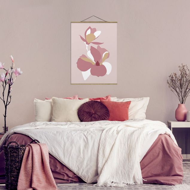Wandbilder abstrakt Line Art Blüten Pastell Rosa