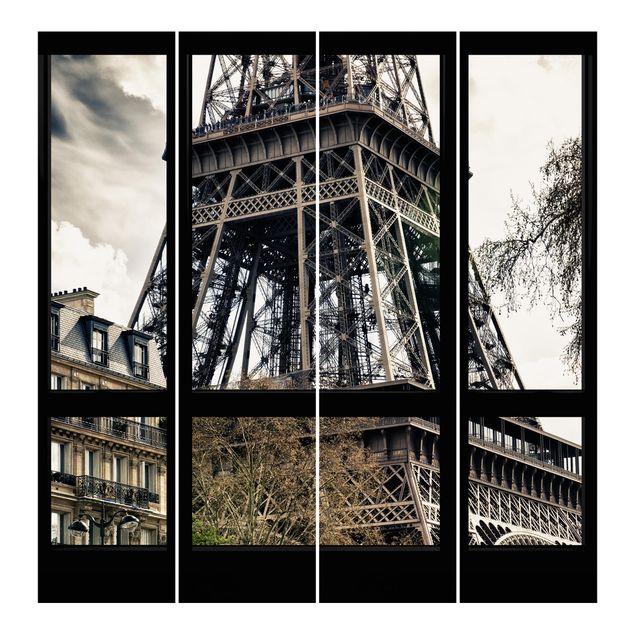 Flächenvorhang 6er Set Fensterausblick Paris - Nahe am Eiffelturm