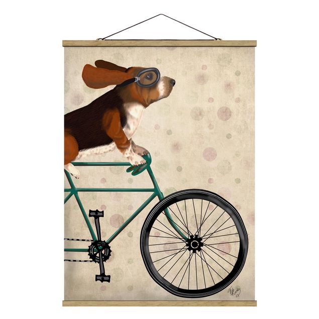 Stoffbild mit Posterleisten - Radtour - Basset auf Fahrrad - Hochformat 3:4