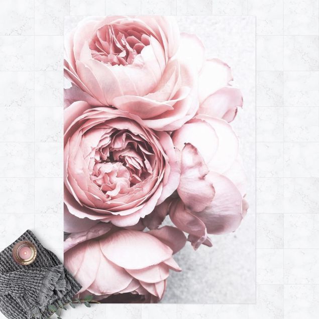 Aussen Teppich Rosa Pfingstrosenblüten Shabby Pastell