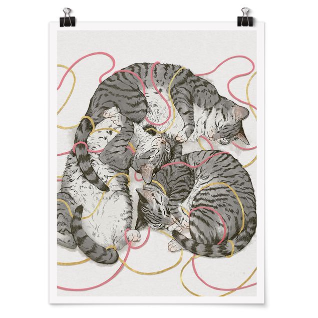 Poster - Illustration Graue Katzen Malerei - Hochformat 4:3