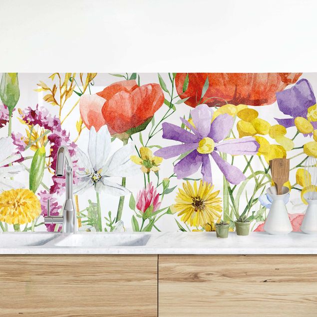 Küchenrückwände Platte Aquarellierte Blumen