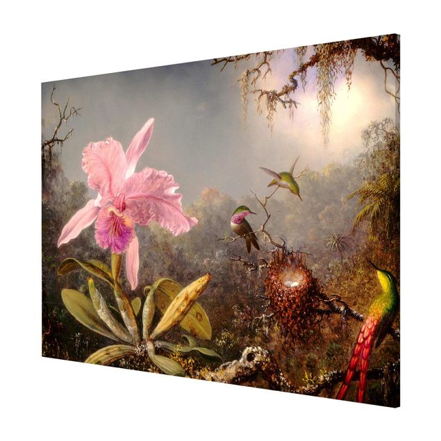 Magnettafel Blumen Martin Johnson Heade - Orchidee und drei Kolibris
