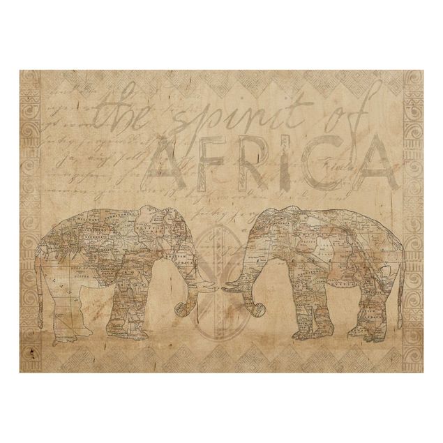 Moderne Holzbilder Vintage Collage - Spirit of Africa