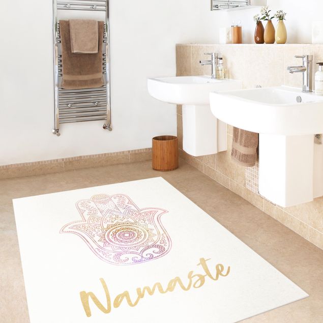 Teppiche Hamsa Hand Illustration Namaste gold rosa