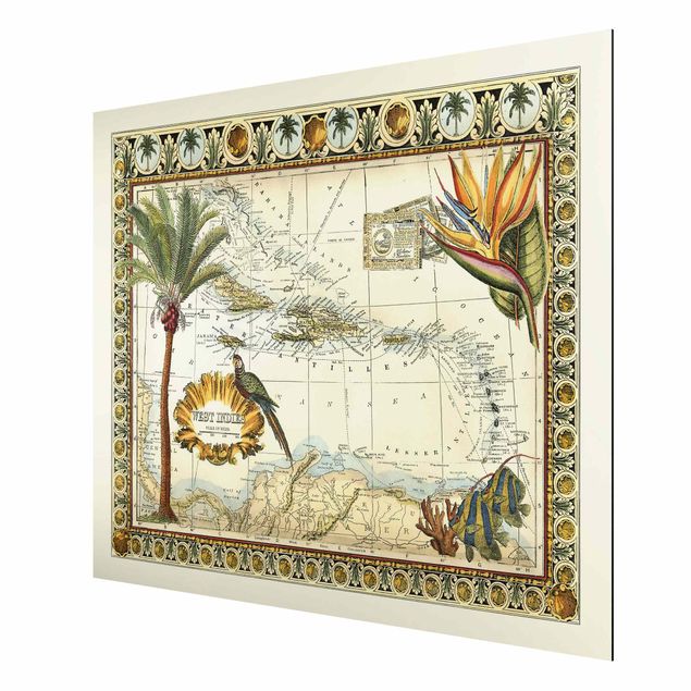 Aluminium Print gebürstet - Vintage Tropische Landkarte West Indien - Querformat 3:4