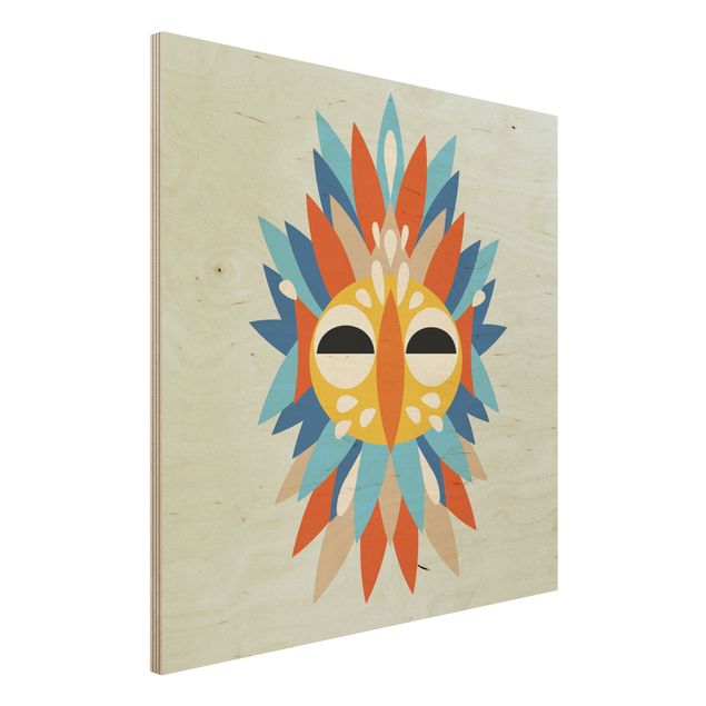 Moderne Holzbilder Collage Ethno Maske - Papagei