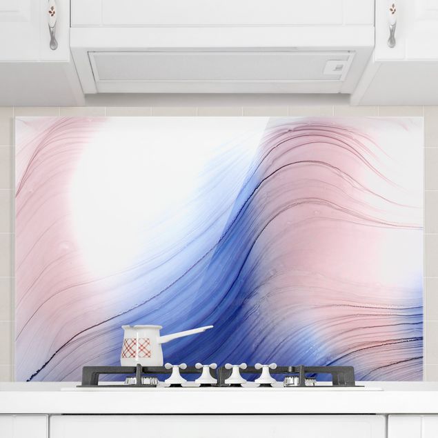 Abstrakte Kunst Bilder Melierter Farbtanz Blau mit Rosa