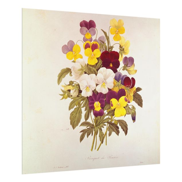 Glasrückwand Küche Blumen Pierre Joseph Redouté - Ein Bund von Stiefmütterchen