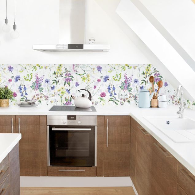 Küchenrückwand Muster Aquarellierte Wiesenblumen