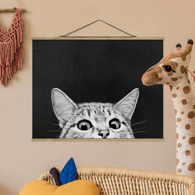 Wandbilder Tiere Illustration Katze Schwarz Weiß Zeichnung