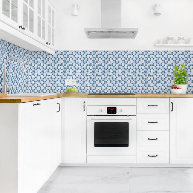 Küchenrückwand Folie Fliesenoptik Mosaikfliesen Blau Grau