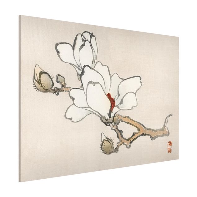 Magnettafel Büro Asiatische Vintage Zeichnung Weiße Magnolie