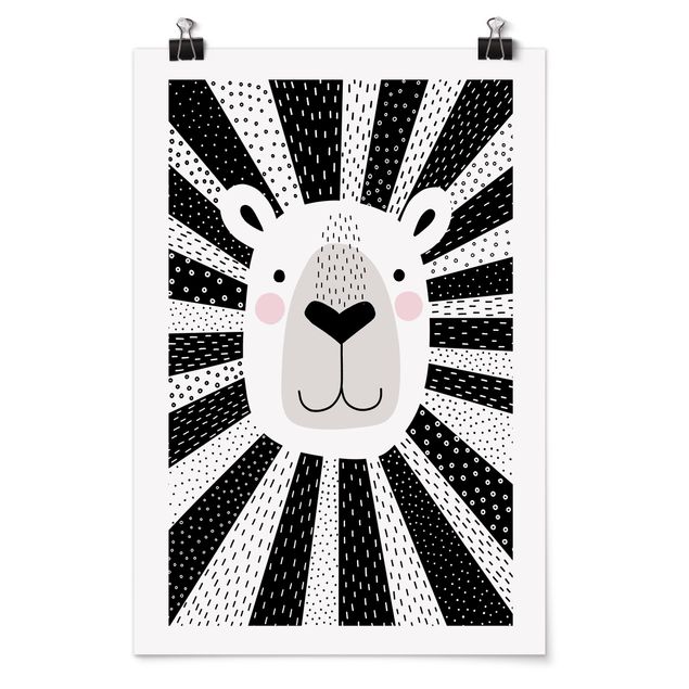 Poster Schwarz-Weiß Tierpark mit Mustern - Löwe