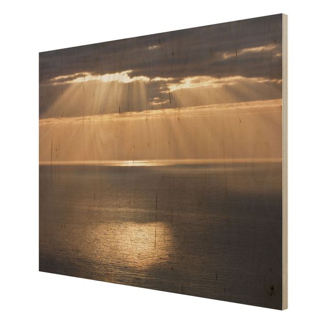 Moderne Holzbilder Sonnenstrahlen über dem Meer