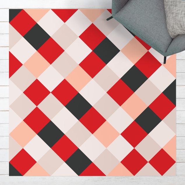 Outdoor Teppich Geometrisches Muster gedrehtes Schachbrett Rot