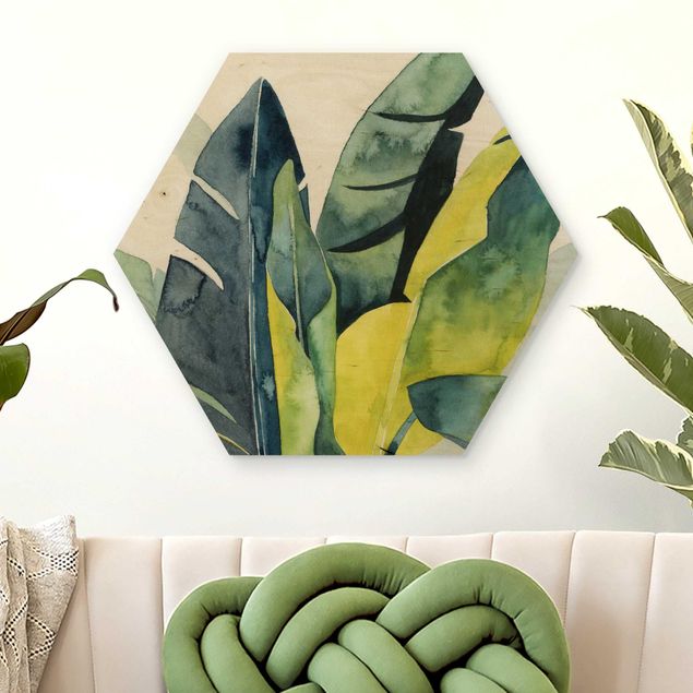 Holzbilder mit Blumen Tropisches Blattwerk - Banane