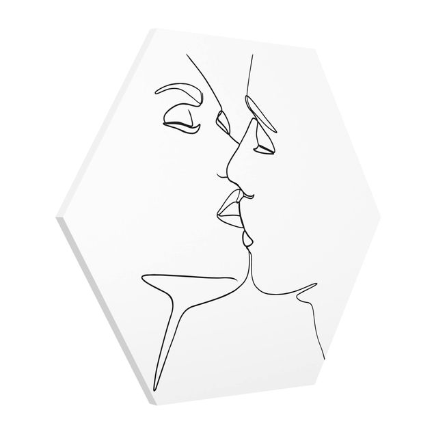Schöne Wandbilder Line Art Kuss Gesichter Schwarz Weiß