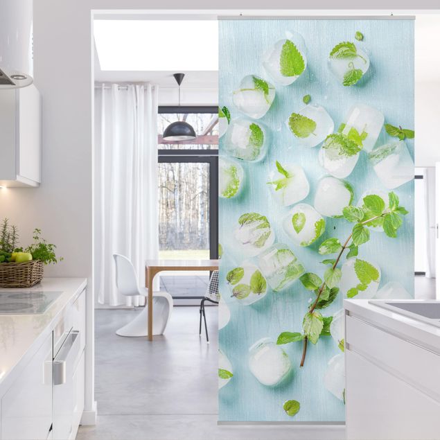 Raumteiler - Eiswürfel mit Minzblättern 250x120cm
