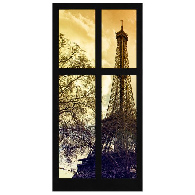Raumteiler - Fenster Sonnenaufgang Paris Eiffelturm 250x120cm