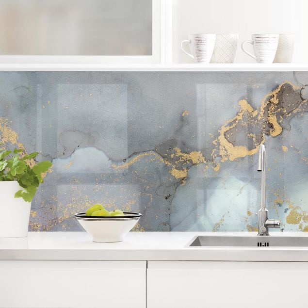 Küchenrückwände Platte Farbexperimente Marmor Regenbogen und Gold