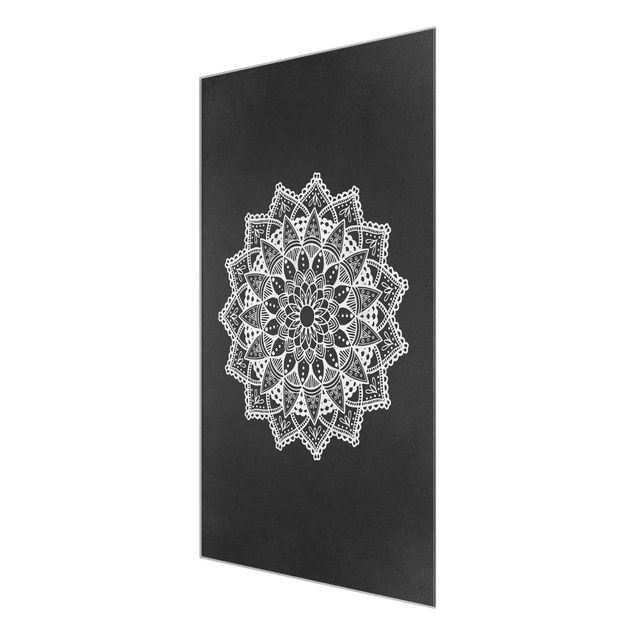 Glasbild - Mandala Illustration Ornament weiß schwarz - Querformat 2:3