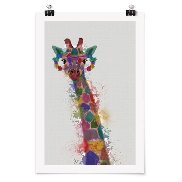 Kunstkopie Poster Regenbogen Splash Giraffe