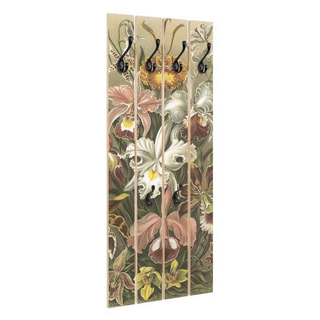 Wandgarderobe Holz - Vintage Lehrtafel Orchidee - Haken chrom Hochformat