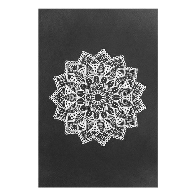 Glasbild - Mandala Illustration Ornament weiß schwarz - Querformat 2:3