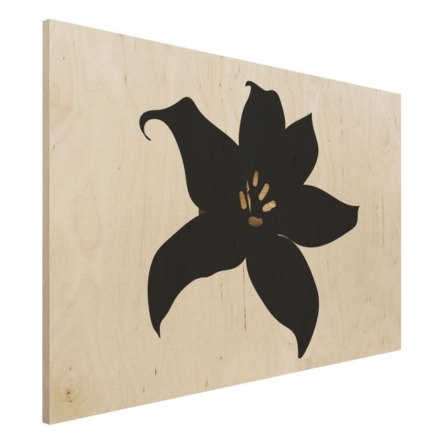 Holzbild Blumen Grafische Pflanzenwelt - Orchidee Schwarz und Gold