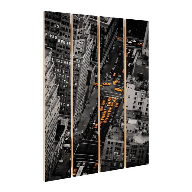 Holzbild - Taxilichter Manhattan - Hochformat 3:2