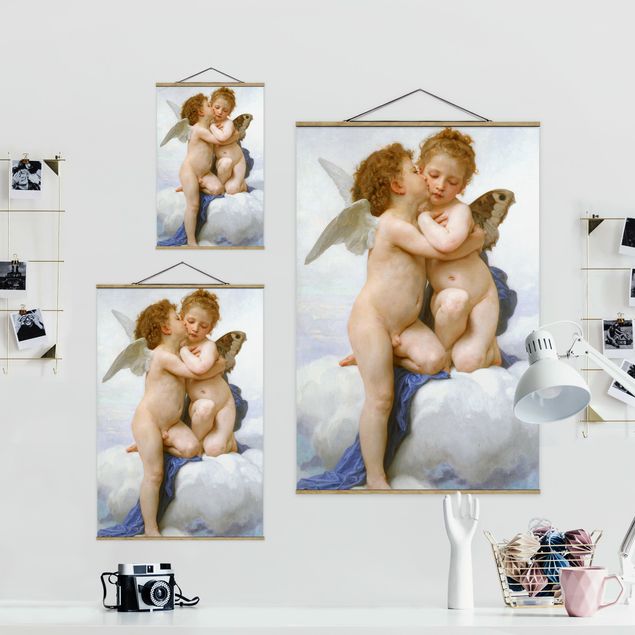 Stoffbild mit Posterleisten - William Adolphe Bouguereau - Der erste Kuss - Hochformat 2:3