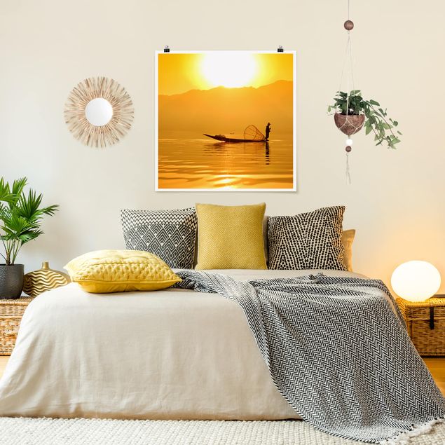 Natur Poster Fischer im Sonnenaufgang