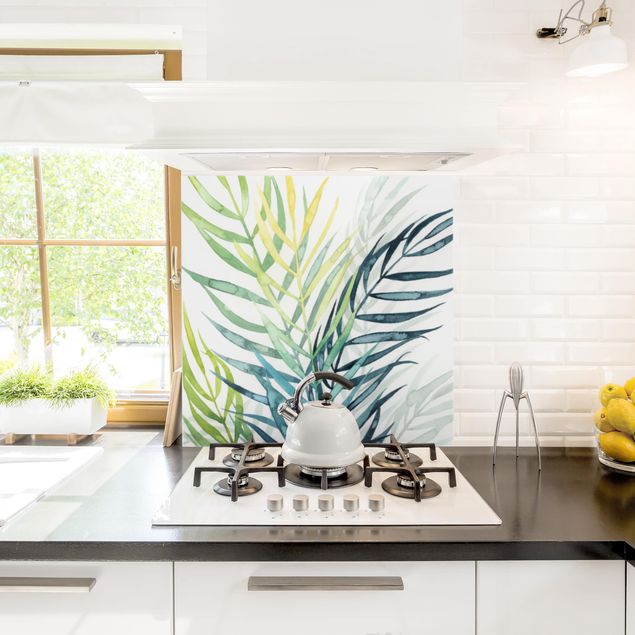 Glasrückwand Küche Blumen Tropisches Blattwerk - Palme