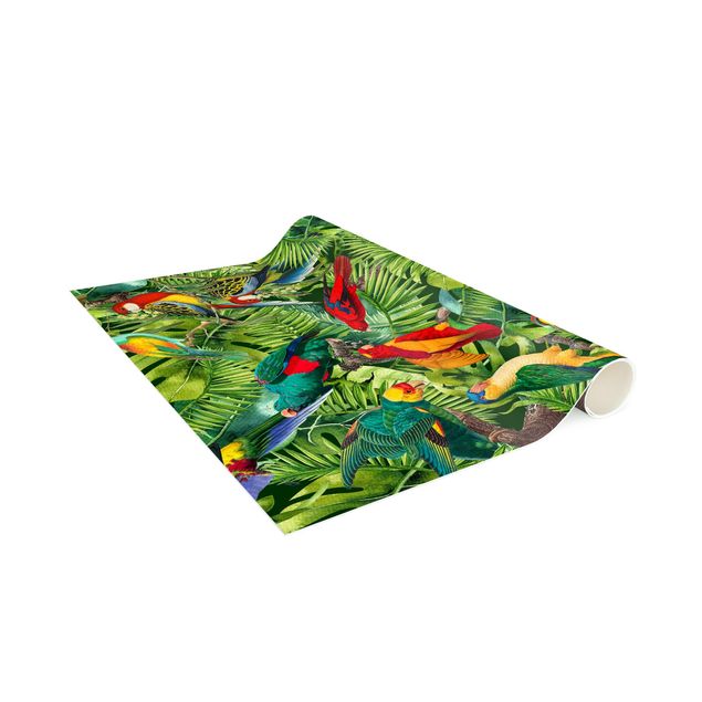 Moderne Teppiche Bunte Collage - Papageien im Dschungel