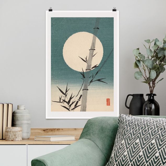 Kunstdrucke Poster Japanische Zeichnung Bambus und Mond