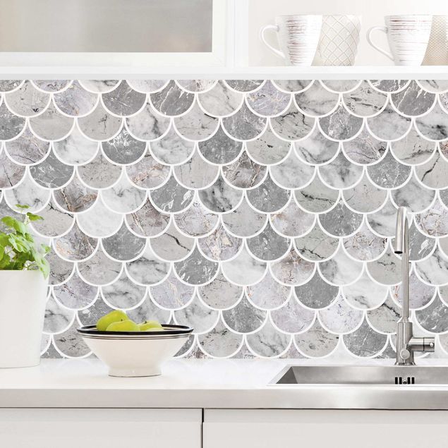 Küchenrückwände Platte Fischschuppen Fliesen Marmor - Grau