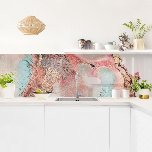 Küchenrückwand - Goldenes Aquarell Rosé