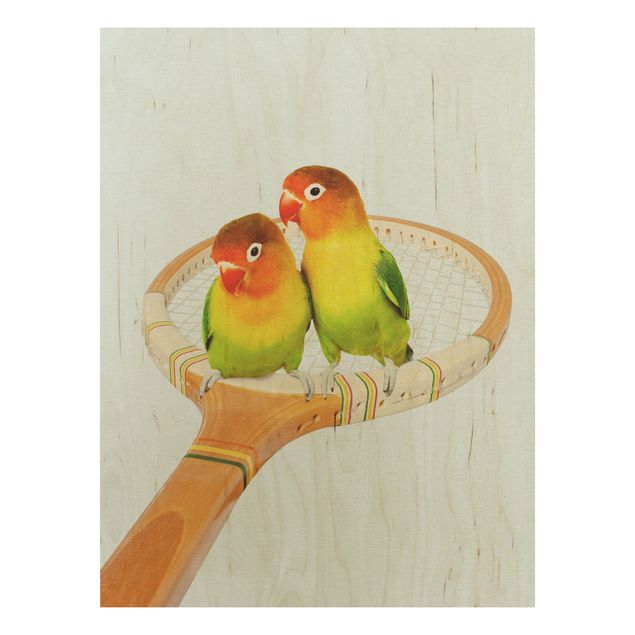 Holzbilder Tennis mit Vögeln