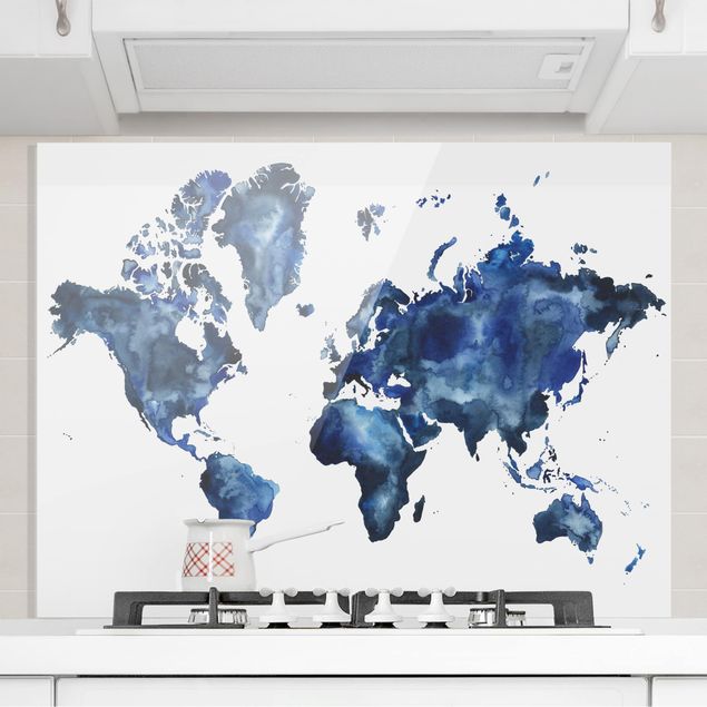 Spritzschutz Glas magnetisch Wasser-Weltkarte hell