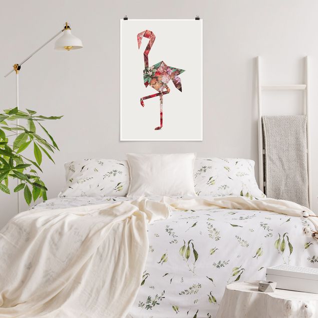 Poster Kinderzimmer Tiere Origami Flamingo