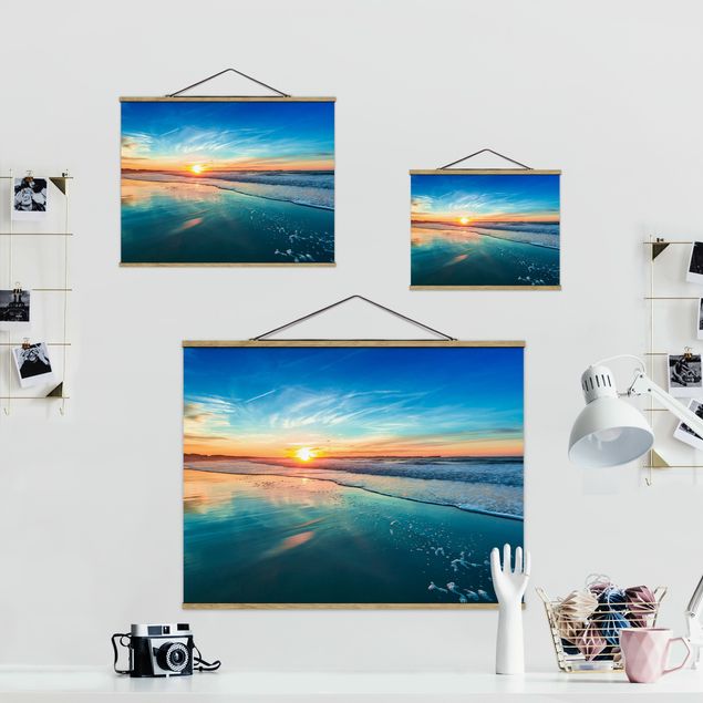 Stoffbild mit Posterleisten - Romantischer Sonnenuntergang am Meer - Querformat 4:3