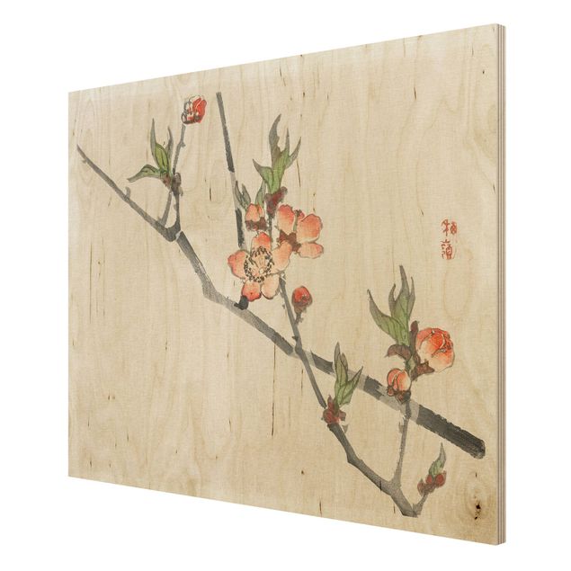 Moderne Holzbilder Asiatische Vintage Zeichnung Kirschblütenzweig