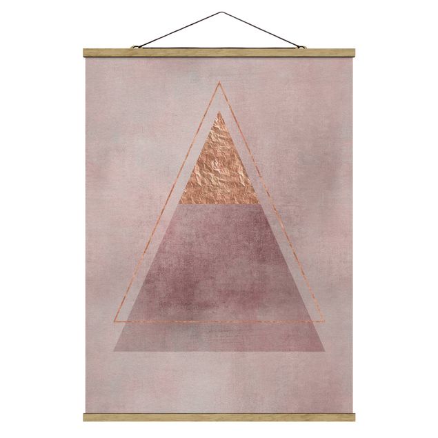 Stoffbild mit Posterleisten - Geometrie in Rosa und Gold II - Hochformat 3:4