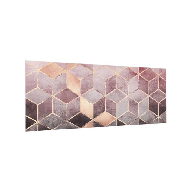 Glasrückwand Küche Muster Rosa Grau goldene Geometrie