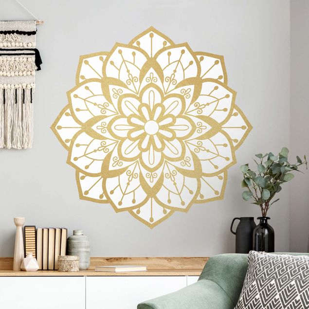 Wandtattoo Geometrische Formen Mandala Blüte Muster gold weiß