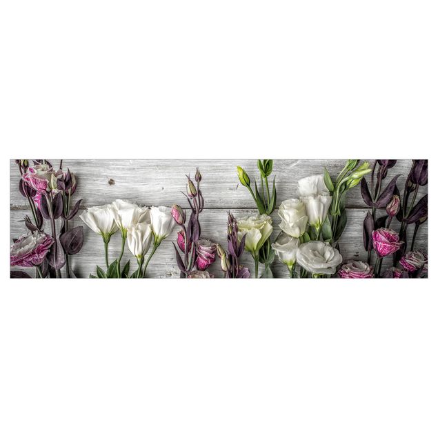 Küchenrückwand Grau Tulpen-Rose Shabby Holzoptik